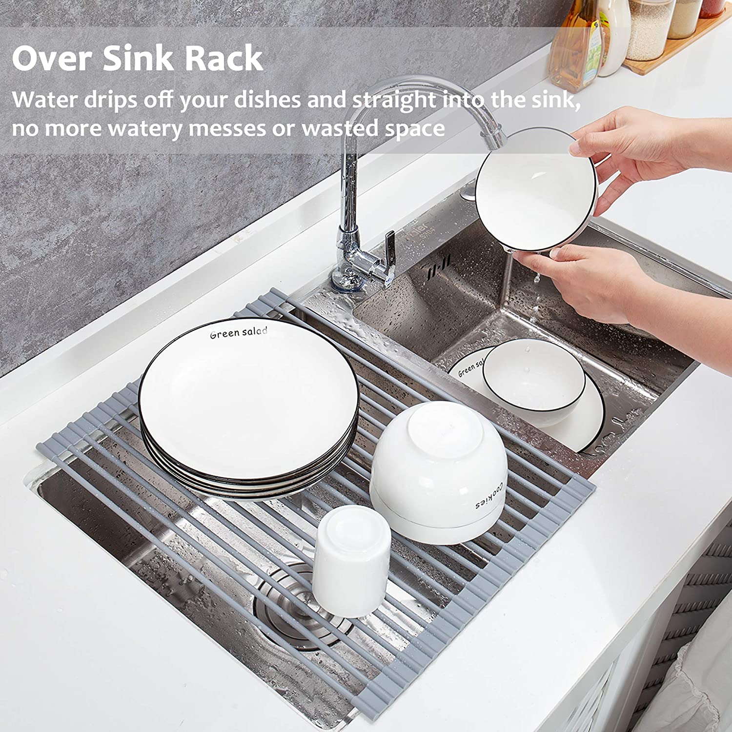 Dish Drying Rack Stainless Steel Roller Mat Large Dishpan for
